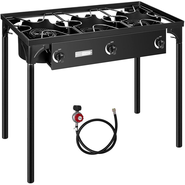 Outdoor 3-Burner Stove, Max. 225,000 BTU/Hr, Heavy Duty Tri-Propane Cooker  With Detachable Legs Stand For Camping Cookout